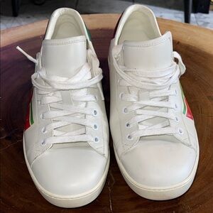 Gucci White Sneakers with Red and Green Accents